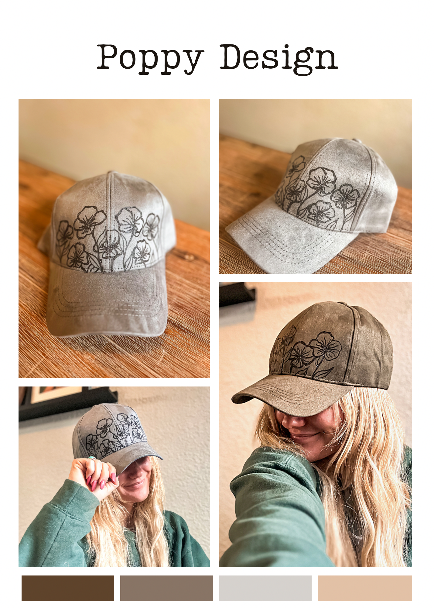 Suede Ball Cap-Poppy Design