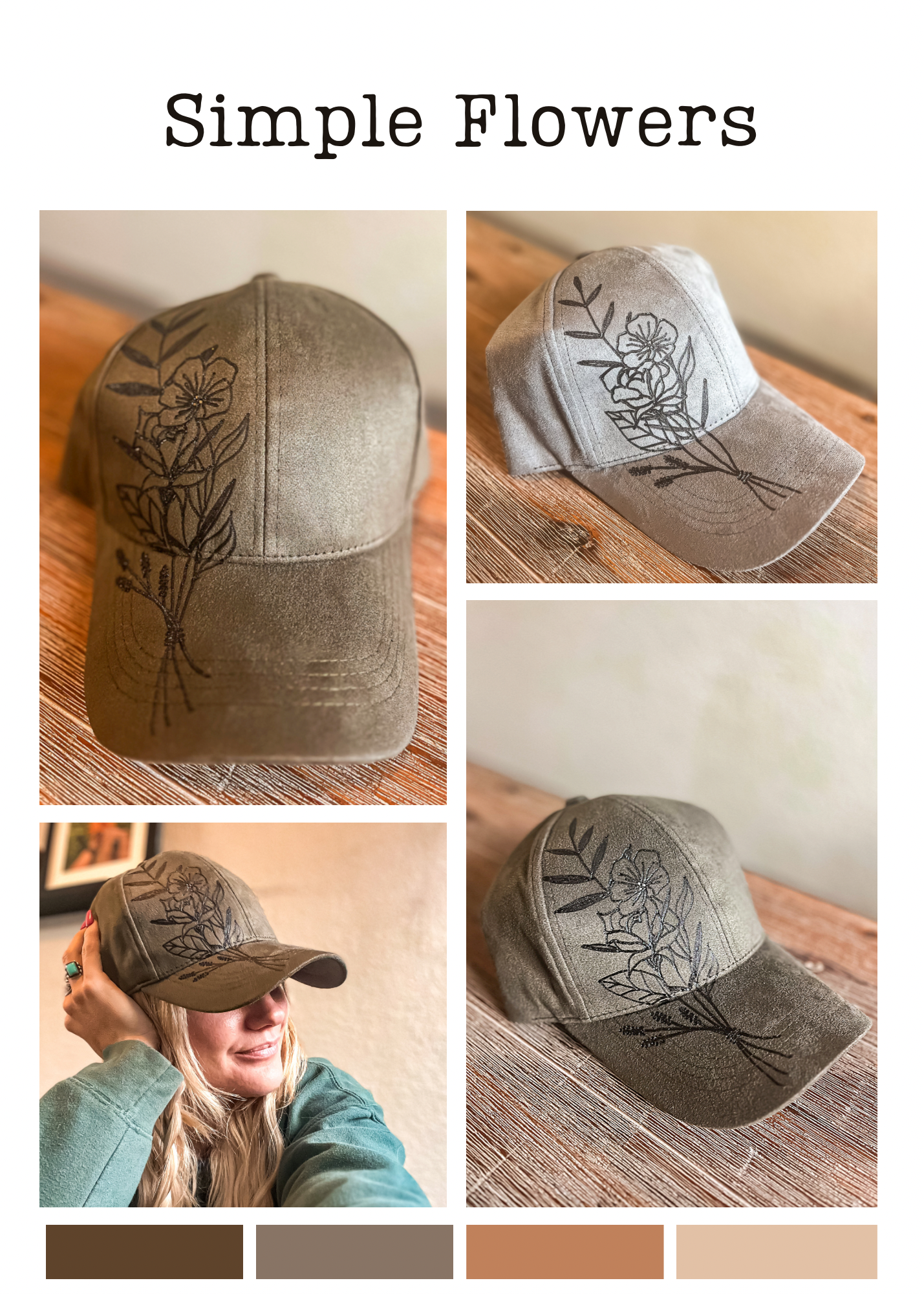 Suede Ball Cap-Simple Flower Design