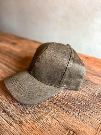 Suede Ball Cap- Mountain Design