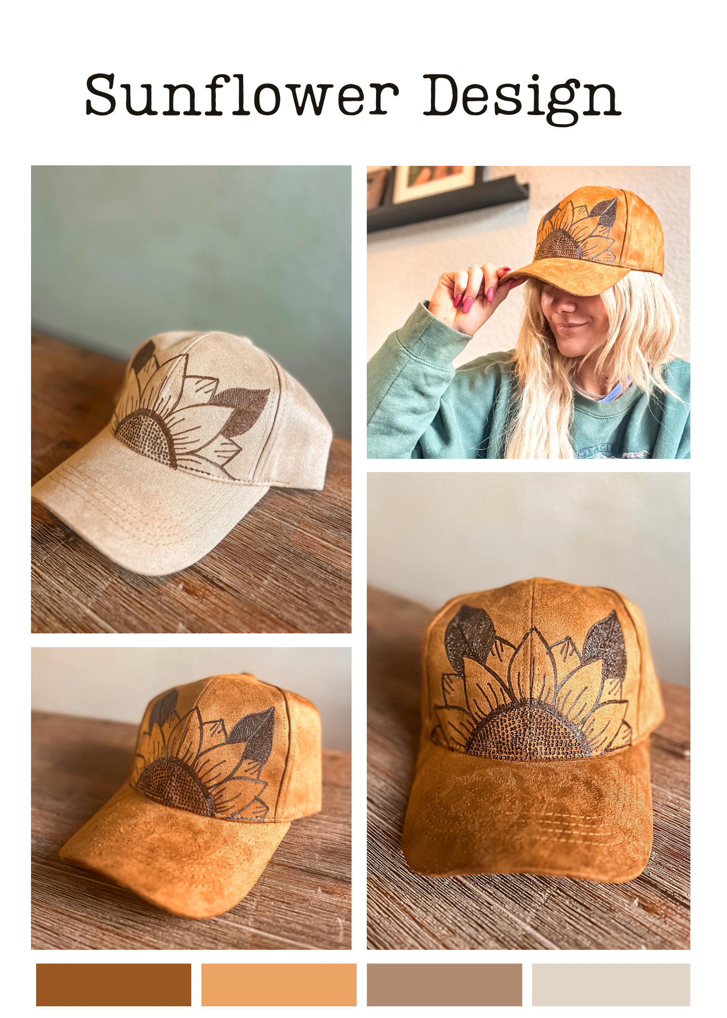 Suede Ball Cap-Sunflower Design