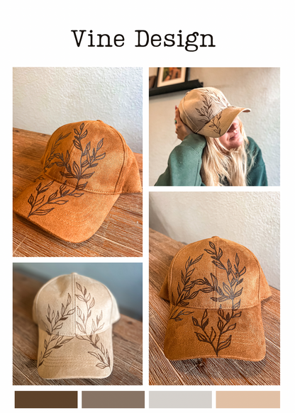 Suede Ball Cap-Vine Design