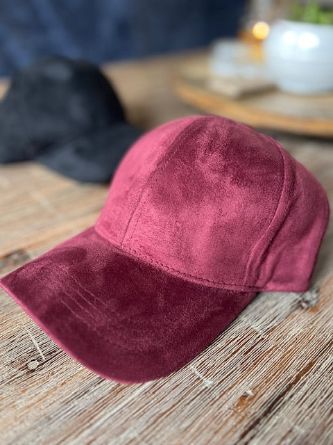 Suede Ball Cap- Mountain Design