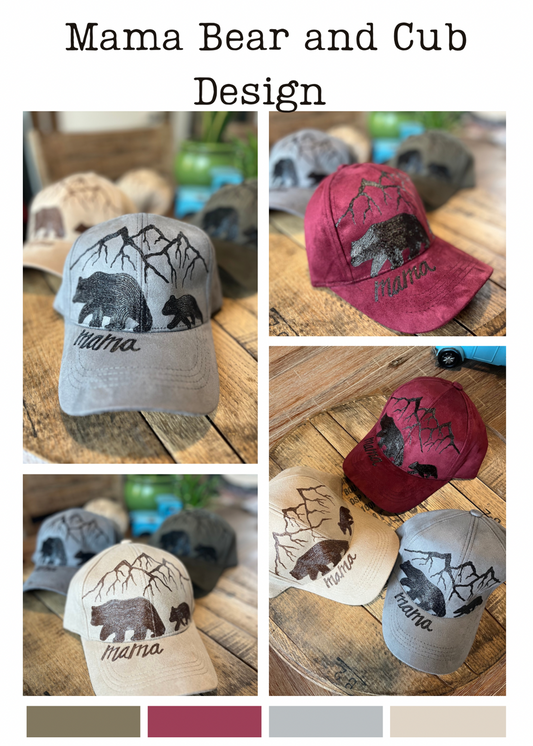 Suede Ball Cap- Mama Bear and Cub Design