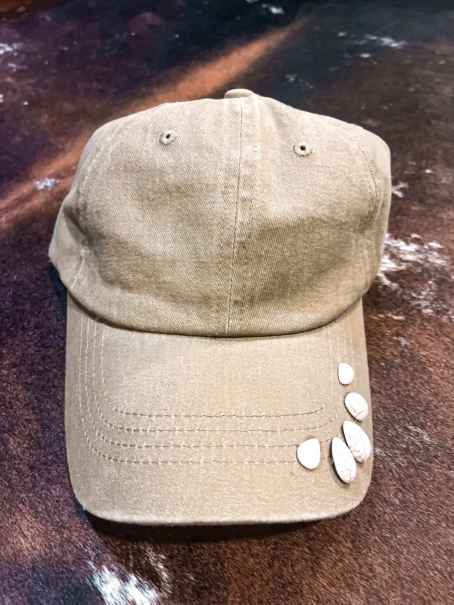 White Turquoise Studded Ball Cap